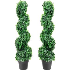 2 Pack 3ft Artificial Boxwood Topiary Spiral Trees in Planters, UV Resistant Faux Plants for Indoor Outdoor Use, Front Porch and Entryway Decoration