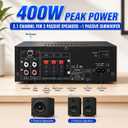 Bluetooth 5.0 Stereo Amplifier, 2.1 Channel 400W Home Audio Stereo Receiver for 2 Passive Speakers & Passive Subwoofer, Dual Mic Inputs, USB/SD/FM, Bass Treble Echo Control, Remote Control