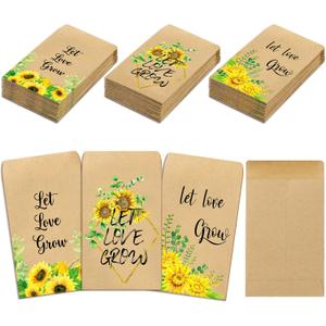 Outus 150 Pcs Sunflower Seed Envelopes Let Love Grow Seed Packets 3.5 x 2.4 Inch Self Adhesive Wedding Envelopes Rustic Floral Seeds Storage Pockets for Wedding Garden Office Party Supplies