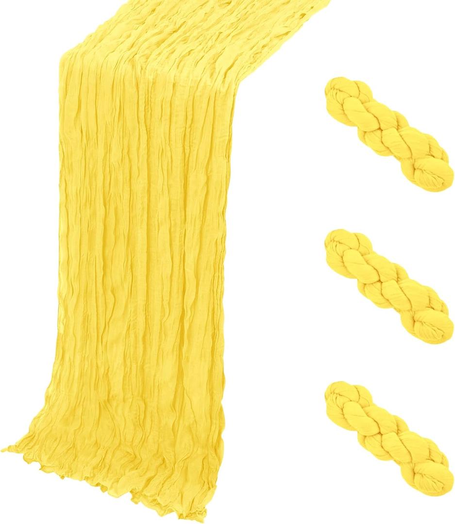 3 Pack Lemon Yellow Cheesecloth Table Runner, 17 x 108 Inch, Gauze Cheese Cloth Table Runner Rustic Sheer Runner for Wedding Birthday Party Baby Shower Table Decor(Lemon Yellow)