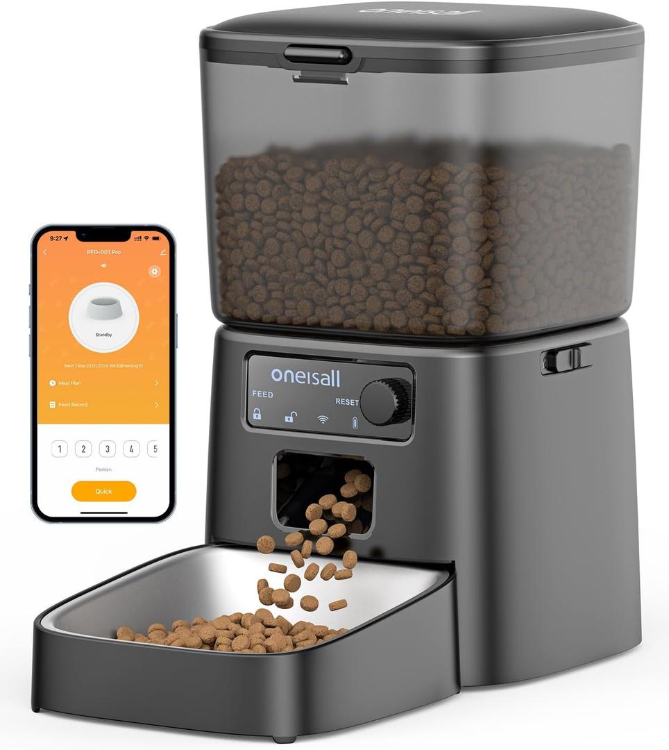 oneisall Automatic Cat Feeder, WiFi Cat Food Dispenser with App Control, Auto Cats Feeder Automatic for Dry Food, Smart Pet Food Dispenser with Portion Control for Small Pets Indoor (3.5L)