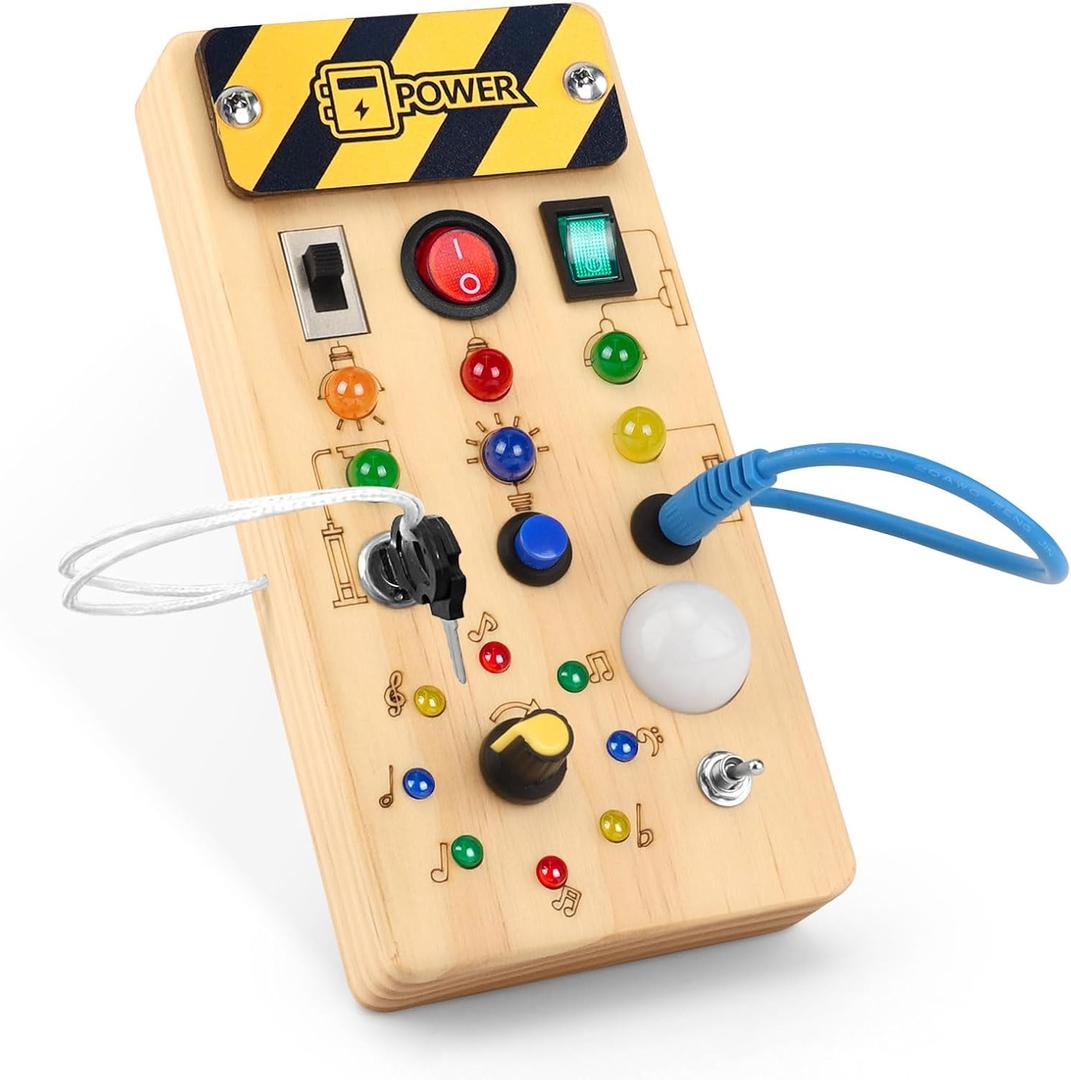 wakeInsa Busy Board with led Light Sorting Sensory Travel Toys for Toddlers 1-3 Wooden Toddler Busy Board Montessori Toys for 1+ Year Old