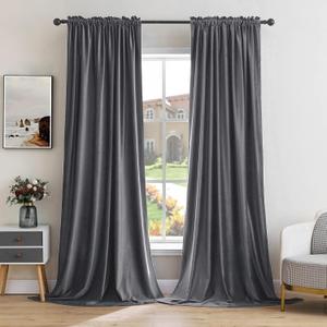 MIULEE Grey Velvet Curtains Thermal Insulated Blackout Curtain Drapes for Bedroom Living Room Darkening 90 Inches Long Curtains Panels Rod Pocket Set of 2