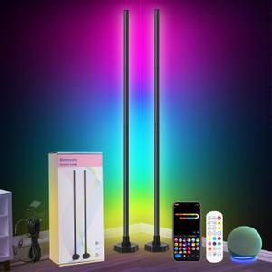 Corner Floor Lamp Set of 2, RGB LED Corner Lamp with Music Sync, Smart App and Remote Control Color Changing Ambience Light, 16 Million DIY Colors Timer Setting for Bedroom, Living Room (Compatible with Alexa)