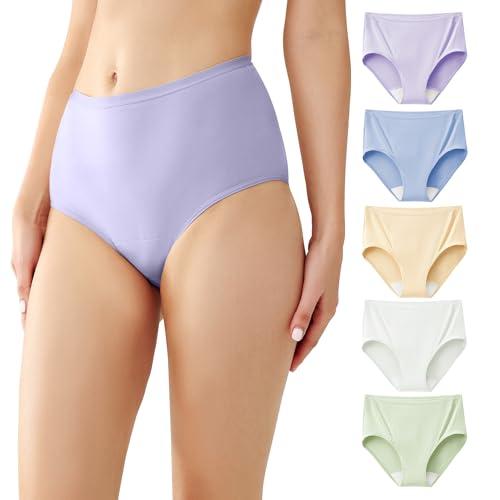 Battewa Quick Dry Incontinence Underwear for Women High Waisted Leak Proof Panties Washable Postpartum Bladder Control Cotton Briefs (Multicolor, 2X-Large, 5 Pack)