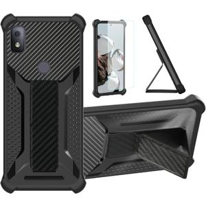 Case Compatible for T-Mobile REVVL 4 4G Phone Case Cover [with Tempered Glass Screen Protector] Hybrid Case [Folding Support Magnetic] [Frosted Anti-Fingerprint] Black