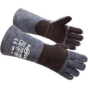 RAPICCA Animal Handling Gloves Bite Proof Double Leather Reinforced Padding Dog,Cat Scratch,Bird Handling Falconry Gloves Grabbing Reptile Squirrel Snake Bite 16in Grey-Black