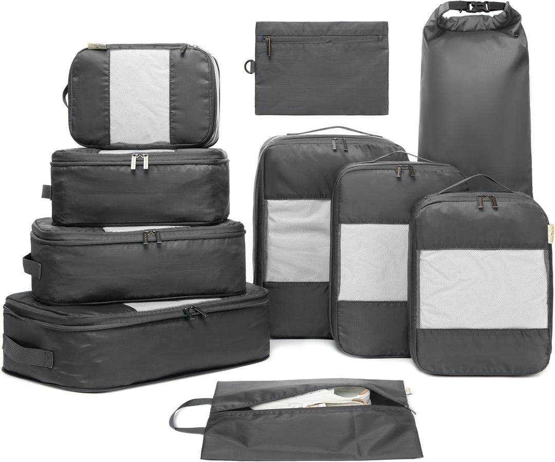 10-Pack Large Compression Packing Cubes for Travel - Lightweight Compression Packing Cube Set, Water-Resistant Luggage Organizer Bags & Suitcase Organizers, Travel Cubes for Carry-On, Checked Luggage