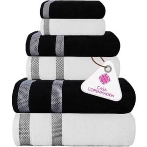 CASA COPENHAGEN Solitaire Mix 2 Pieces Towel Set- White + Jet Black