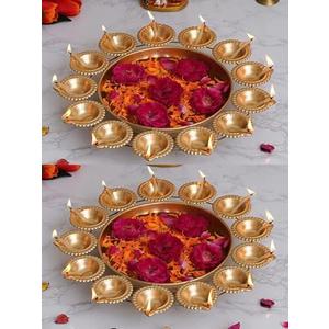Kalakriti 2 Pcs Metal Diya Shape Urli Bowl Flower Indian Decorative for Home | Home Floating Tea Light Candles | Diwali Navratri Pooja Decoration Items | 14 Inch Each