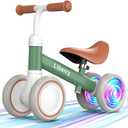 Liberry Light Up Baby Balance Bike 1 2 Years, Ride Toys with Adjustable Seat for Boys Girls, First Birthday for Toddlers, Green