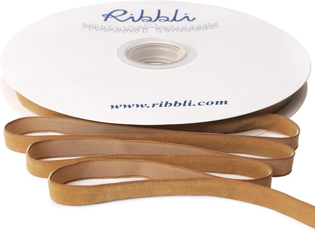 Ribbli Khaki Velvet Ribbon 3/8 Inches Continuous 25 Yard Spool Khaki Christmas Ribbon for Gift Wrapping Crafts Home Decor