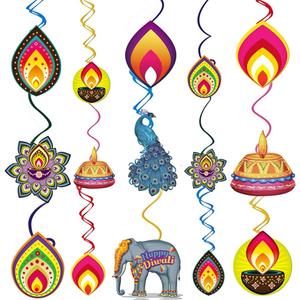 Estivaux Happy Diwali Hanging Swirls Diwali Candles Hanging Foil Swirls Indian Deepavali Themed Hanging Banner Ornaments Holiday Diwali Party Decorations for Festival of Light Party Decorations Favor