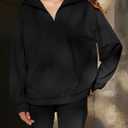 KFUBUO Women's Oversized Sweatshirt V Neck Long Sleeve Pullover Hoodie 2025 Fall Fashion Sweatshirts Black (Black, M)