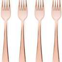 Prestee Set of 100 Rose Gold Plastic Forks Disposable - 7-in Heavy-Duty Fork Flatware - Bulk Pack Fancy Silverware - Sturdy Pink Cutlery for Weddings, Birthday Parties, Buffets, Catering and Events