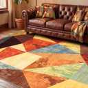 YIHOUSE Brown Area Rug 5x7,Geometric Burnt Orange Area Rug Non Slip, Farmhouse Rugs Washable, Vintage Burgundy Carpets for Bedroom, Boho Rug for Kitchen, Dining Room