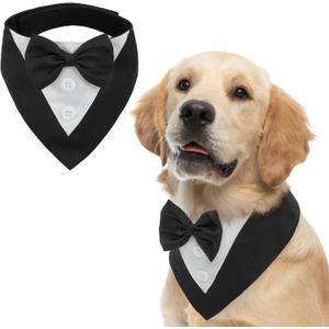 FUAMEY Dog Tuxedo for Large Dogs,Dog Formal Suit Dogs Attire Pet Bow Tie Puppy Party Costumes Cat Tux Outfits Pets Bandana Cosplay Adjustable Bowties Wedding Birthday Valentines Black XL
