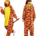 DSMTALS Kids Animal Onesie Pajamas Fleece Costume for Halloween, Cute Sleepwear Unisex Jumpsuit with Hood for Ages 2-4 Years, Tiger