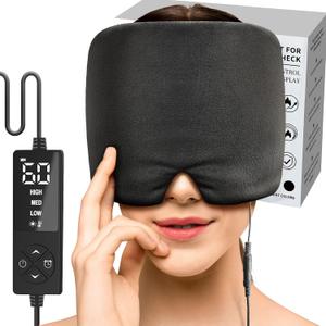 sticro Form Fitting Heated Headache Cap, 3 Temp Settings Steam Migraine Hat Heated Eye Mask for Dry Eyes, Sinus Pressure Relief, Tension Headache (Large)