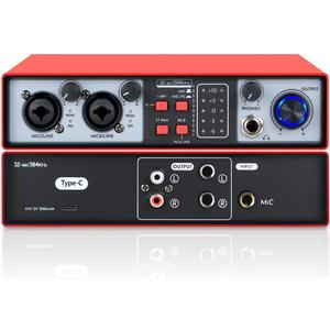 2-in-2-out USB Audio Interface, 32-Bit/384kHz DSP, 48V Phantom Power, Real-Time Monitoring, Red (NMX02)