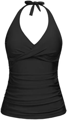 Tempt Me Women’s Tankini Top Halter Tummy Control Swim Tops Only Twist Front V Neck Bathing Suit No Bottom XS
