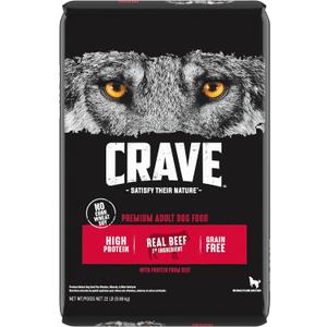 CRAVE Grain Free High Protein Adult Dry Dog Food, Beef, 22 lb. Bag (EXP 08/14/28)