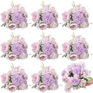 Lyrow Artificial Peony Flowers Fake Peony Silk Hydrangea Bouquet Elegant Flowers for Wedding Decoration Faux Realistic Floral for Home Party Centerpieces Arrangement(Light Purple,8 Pcs)