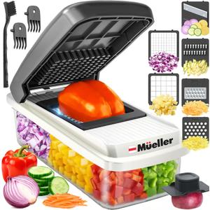 Mueller Vegetable Chopper Mandoline Slicer, Food Veggie Chopper
Cheese Grater, Onion Vegetable Cutter with Container, Dicer, Kitchen Gadgets & Essentials, White Sand/Grey