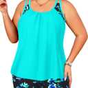 Tempt Me Women Plus Size Tankini Swimsuits - Two Piece Tummy Control Bathing Suits with Shorts 2025 Swimwear (Aqua and Blue Flower, 16W)