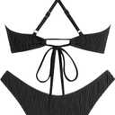 ZAFUL Women's V Neck Bikini Set High Waisted Swimsuits Lace Up Bow Decor Cheeky Two Piece Bathing Suit (S)