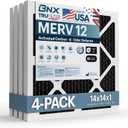 BNX TruFilter 14x14x1 MERV 12 Odor Defense (4-Pack) AC Furnace Air Filter with Activated Carbon - MADE IN USA - Pleated Air Conditioner HVAC AC Furnace Filters - Removes Odor, Mold, Bacteria, Smoke