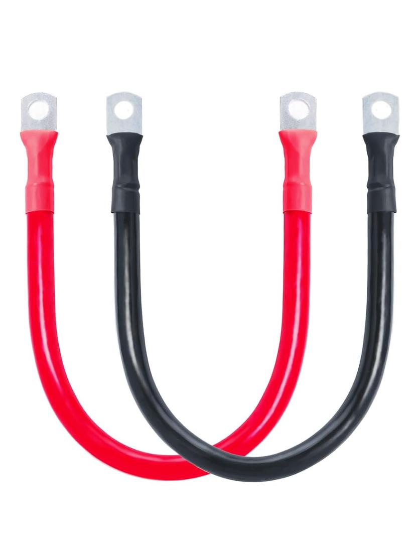 ECO-WORTHY 2AWG Battery Cable with 5/16'' Lug Terminals 12inch Cables Set Tinned Copper Battery Inverter Cable for Car, Truck, RV, Solar