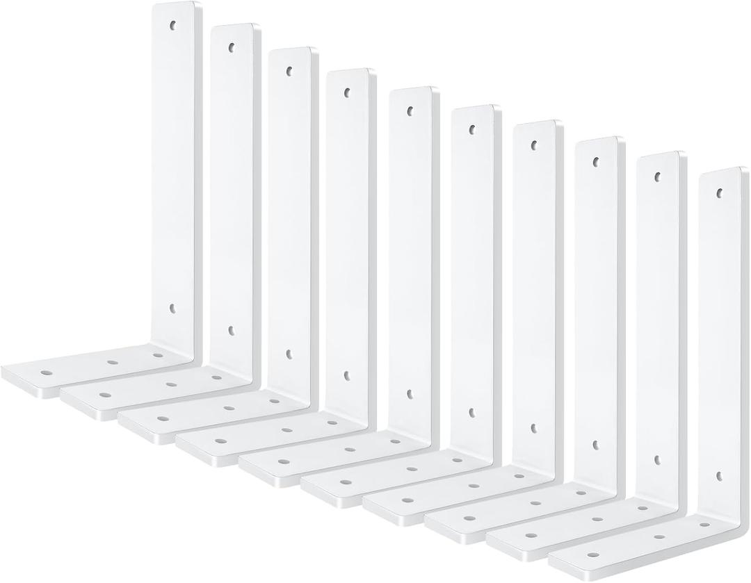 White Floating Shelf Bracket 14 Inch, 10 Pack Heavy Duty Shelf Brackets, Black Wall Shelf Bracket for DIY Decorative with Mounting Hardware (L 14" x H 6" x W1.5")