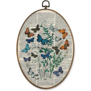 LKETW Vintage Butterfly Botanical Oval Wall Art Decor, Cottagecore Butterfly Oval Canvas Hanging Decor, Retro Nature Moth Insect Wall Decorations for Home Bedroom Living Room, 8.6x11.4 Inch