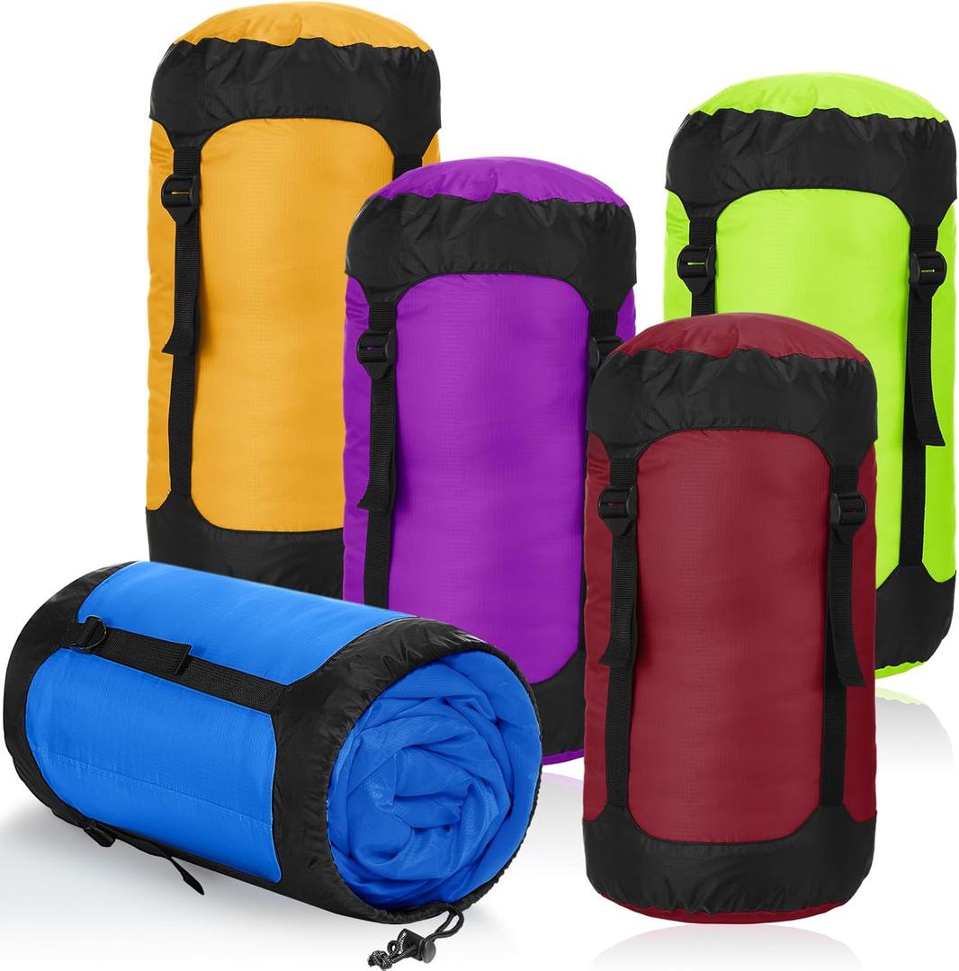 5 Pcs Compression Sacks for Backpacking 20L Camping Sleeping Bag Stuff Sacks for Backpacking Water Resistant Sleeping Bag Storage Sack for Space Saving Hiking Gear (Sports Colors)