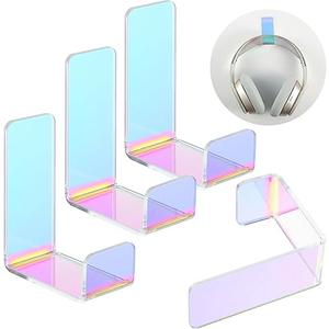 eewooday 4 Pieces Headphone Hanger Holder Desk Adhesive Headphone Hook Wall Mount Headset Stand Acrylic Holder with Glues for General Purpose Game Earphone(Colorful)