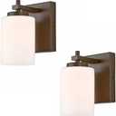 EVESKY 2-Pack Bathroom Vanity Light Fixture, Farmhouse Single Sconce with Frosted White Glass Shade, Bronze