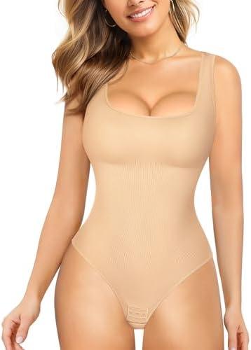 Nebility Womens' Waist Trainer Seamless Round Neck Tummy Control Shapewear Bodysuit XS/S