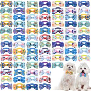 Wesiti 80 Pcs Dog Bow Ties for Small Dogs Assorted Pattern Pet Bowtie Collar Bows Cat Tie Collar Bowtie for Small Medium Puppy Pet Photography Grooming Party(Ocean Bow Tie)