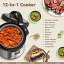 12-in-1 Electric Pressure Cooker 8 Quart, 1200W olla de presion Multi-Cooker with Non-Stick Ceramic Pot, Slow Rice Cooker, Saute, Steamer, Yogurt & Food Warmer, Delay Timer, Silver