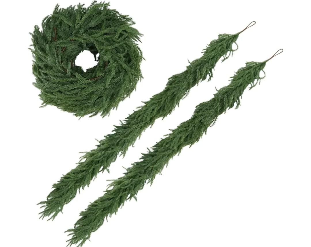 2 Pack 6FT Real Touch Norfolk Pine Christmas Garland – Artificial Greenery Holiday Garland for Mantel, Staircase, Fireplace, Windows, Doors & Outdoor Winter Decorations