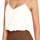 MANGOPOP Women's Bodysuit V Neck Spaghetti Strap Tank Tops Cami Backless Sleeveless Loose Fit Blouse Body Suits Sexy Casual