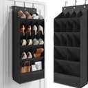 Over the Door Shoe Rack with Large Deep Pockets, Door Shoes Organizer for Closet, Hanging Boots Shoe Rack, Behind the Door Narrow Shoe Holder, Multiple Pockets for Flexible Storage, Black