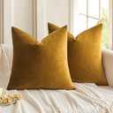 MIULEE Pack of 2 Mustard Yellow Pillow Covers 16x16 Inch Decorative Velvet Throw Pillow Covers Modern Soft Couch Throw Pillows Farmhouse Home Decor for Fall Sofa Bedroom Living Room