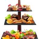 3 Tier Serving Tray 3 Tiered Tray Stand Modern and Rustic Tiered Dessert Stand Slate & Acacia Wood 3 Tier Cupcake Stand for Wedding Birthday Christmas (Square)