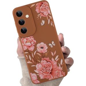 for Samsung Galaxy S24 Case, Cute Flower Floral Butterfly Design for Women Girls Soft TPU Protective Phone Case Slim Fit Shockproof Phone Cover - Brown Rose