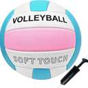 ABAJI Volleyball Official Size Soft Surface Training Practice Indoor Outdoor Gift for Kids Come with Pump Needle (Pink, Blue, White)