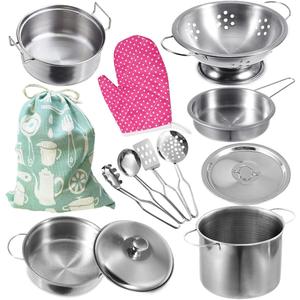 Cookware Pots and Pans Play Set with Cooking Mini Stainless-Steel Kitchen Cooking Utensils Toys,Pretend Toys for Kids, EducationalDevelopment Toy Kitchen Playset Accessories for Kids
