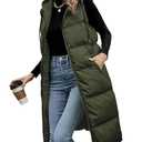 Lingswallow Long Puffer Vest Women Quilted Hooded Vests Outerwear Sleeveless Zip Up Coat Jackets With Pockets M