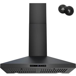FIREGAS Black Range Hood 30 inch, 450 CFM Wall Mount Range Hood with Ducted/Ductless Convertible, Gesture Sensing Control & Touch Control Kitchen Hood Vent, Baffle Filters, Charcoal Filters